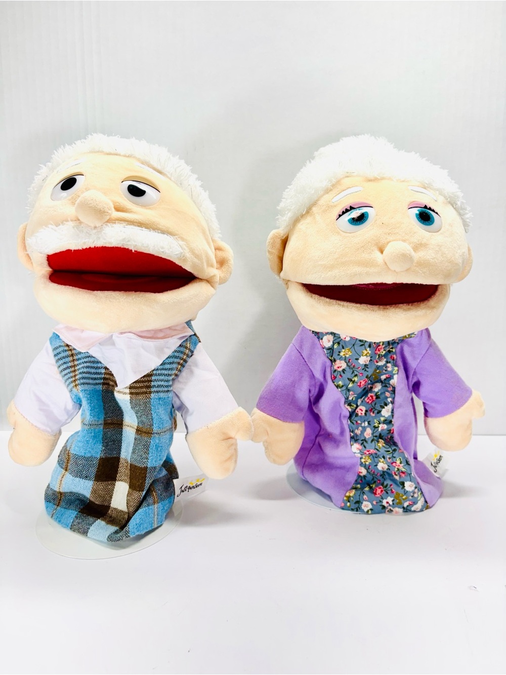 Half Body 12” Hand Puppet Grandma & Grandpa White Hair Just Qunseen